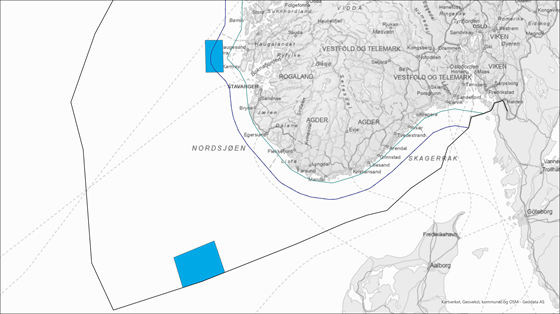 Kart over Utsira Nord og Sørlige Nordsjø II på norsk sokkel