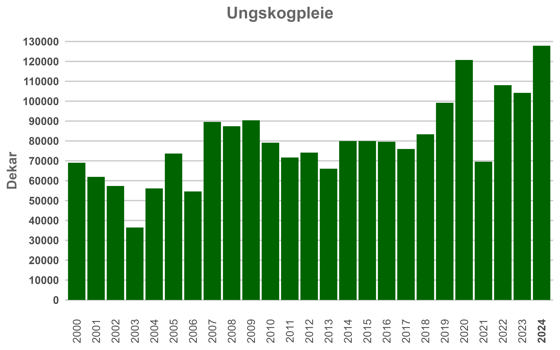 Ungskogpleieaktivitet i Innlandet for perioden 2000-2024