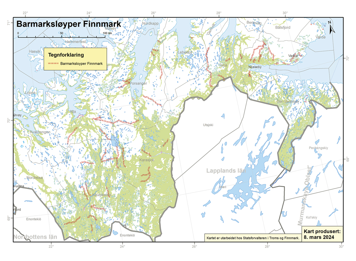 Figur 18.2 Fastsatte barmarksløyper i Finnmark.