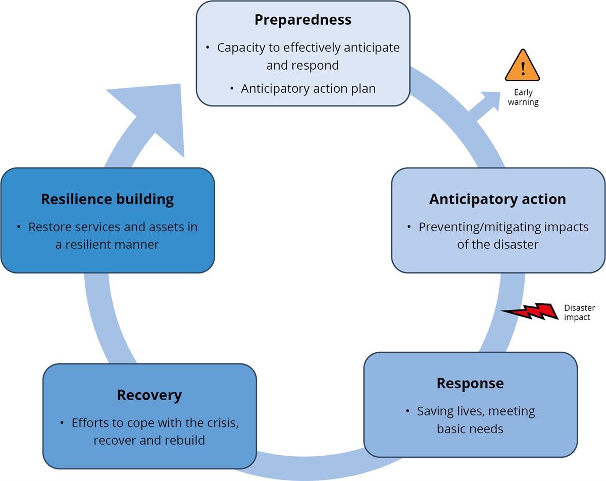 Schematic representation of the different stages of anticipatory action.
