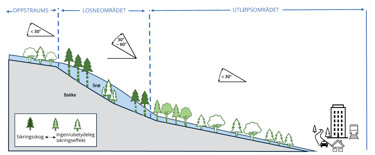 Figur 7.4 Illustrasjon av losne- og utløpsområde for snøskred.