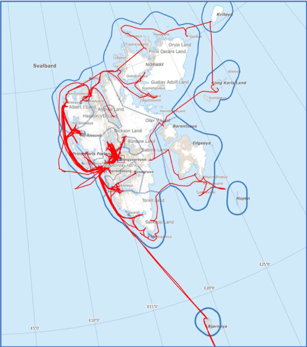 Figur 6.1 Kart over kvar Polarsyssel har segla i 2023.