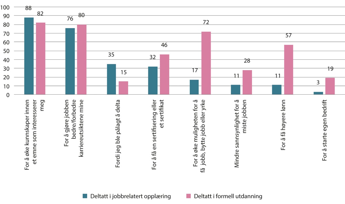 Figur 6.1 Personer som deltar i ikke-formell jobbrelatert opplæring og formell utdanning etter årsak.  Prosent. 2023