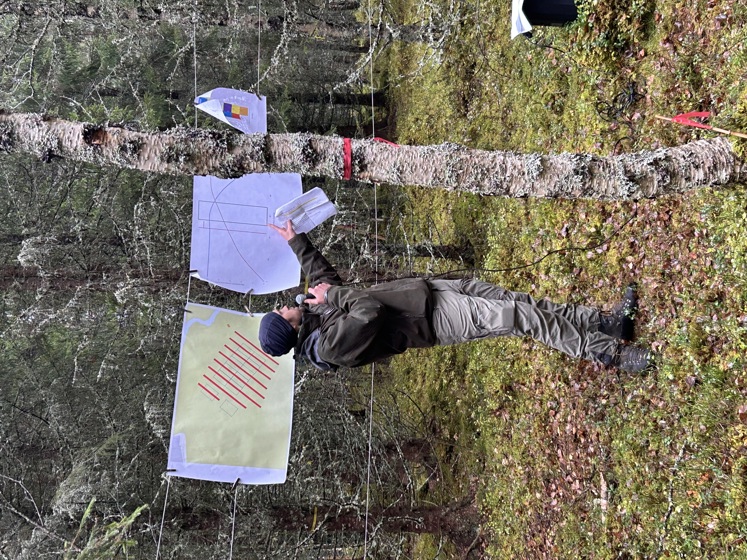 Mann viser vei i skogen