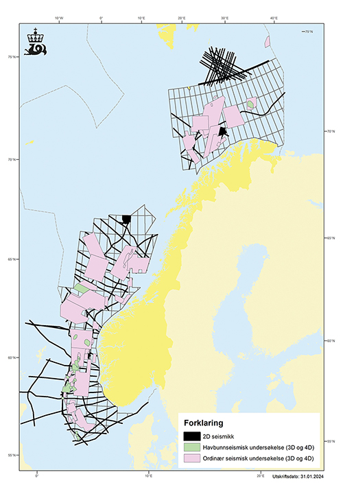 Figur 5.7 Seismikk som er samlet inn på norsk sokkel i tidsrommet 2017–2021.