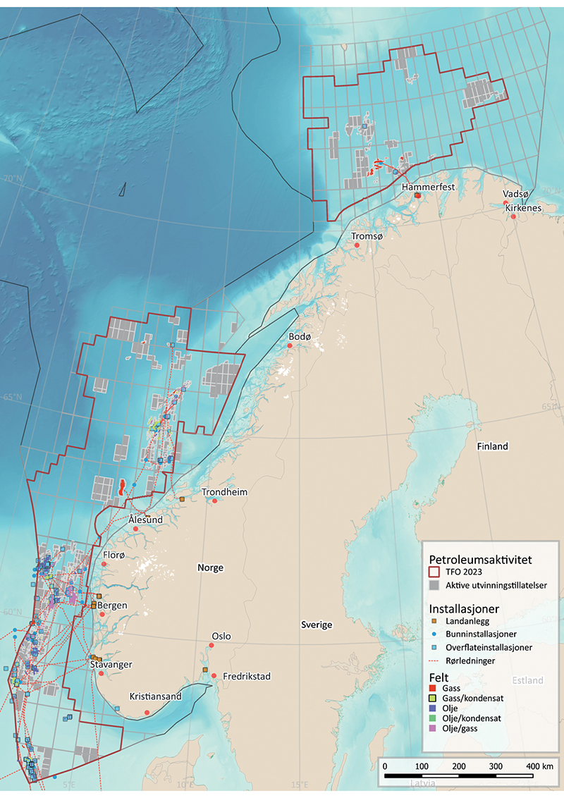 Figur 7.5 Kart over petroleumsaktivitet i norske havområder.