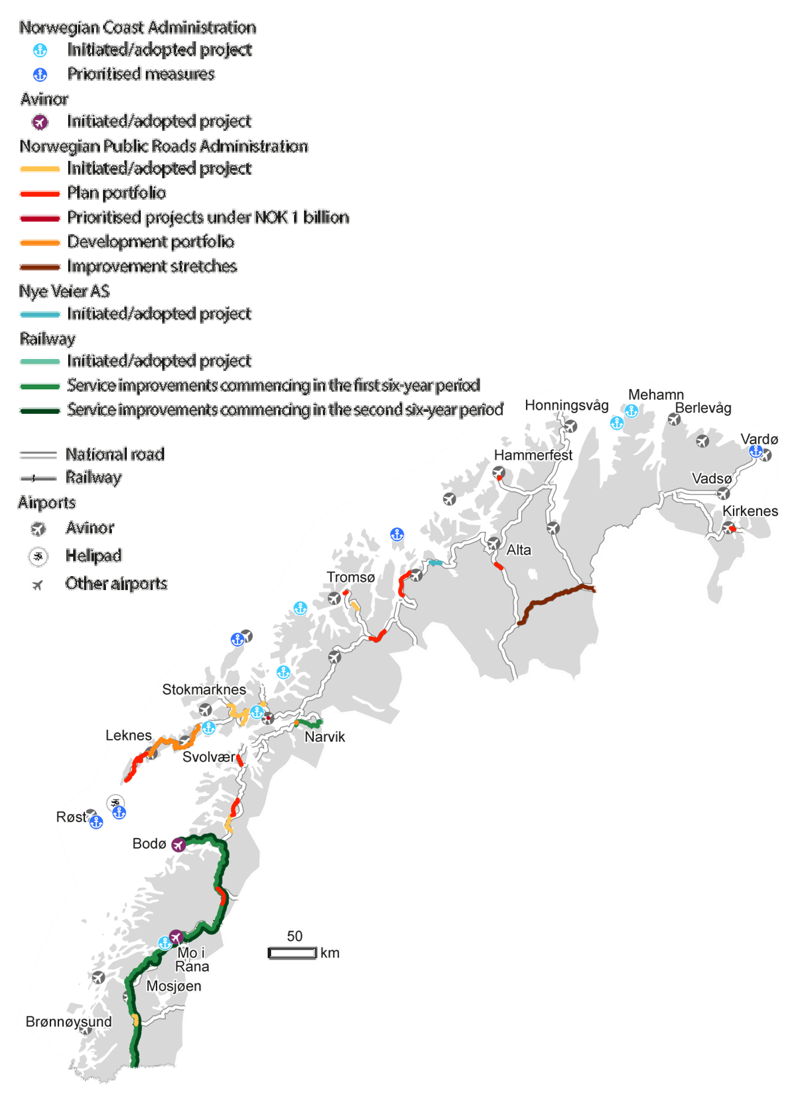 Figure 5.1 Projects for all modes of transportation in Northern Norway