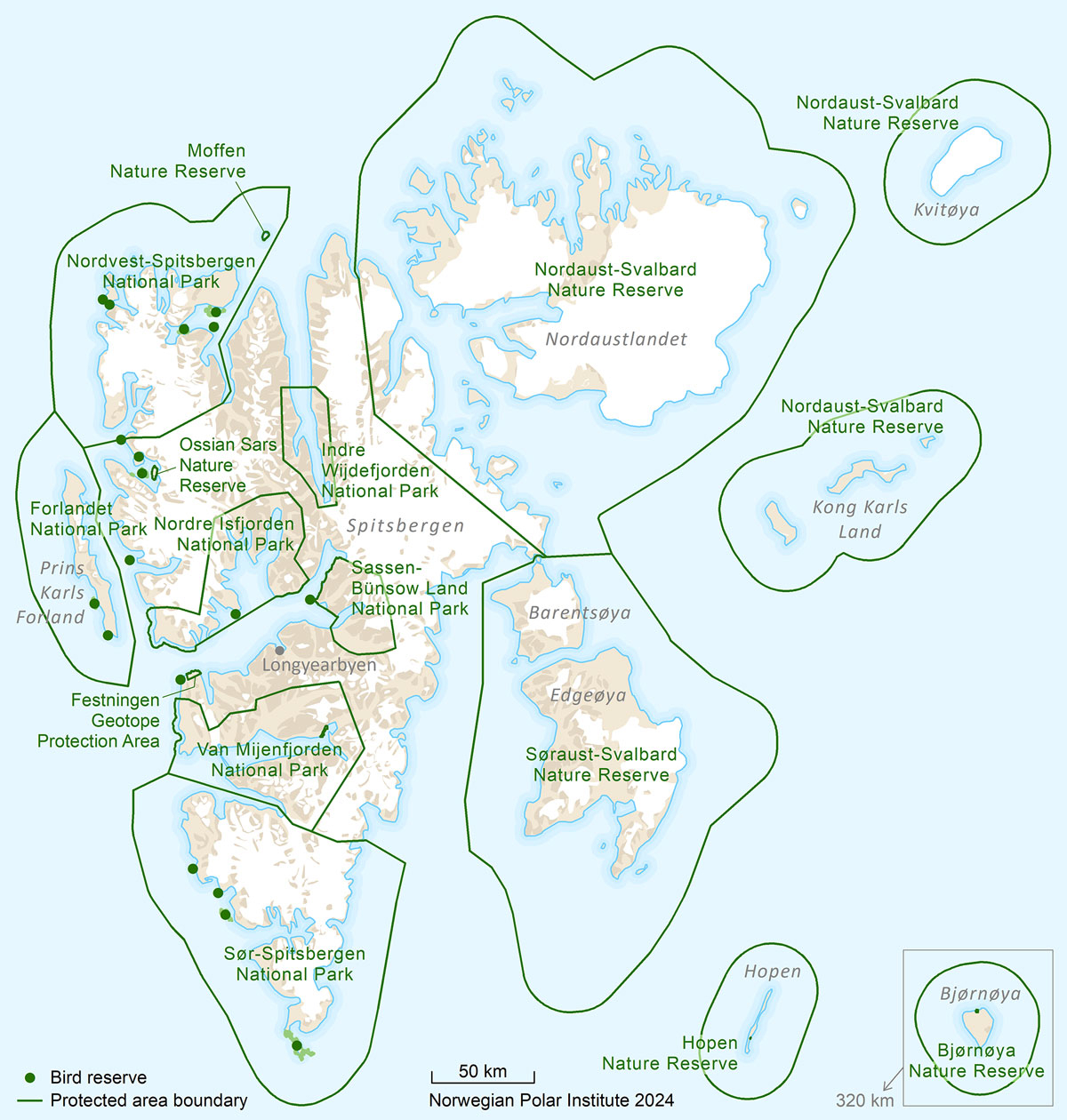 Figure 3.2 Map of protected areas in Svalbard.