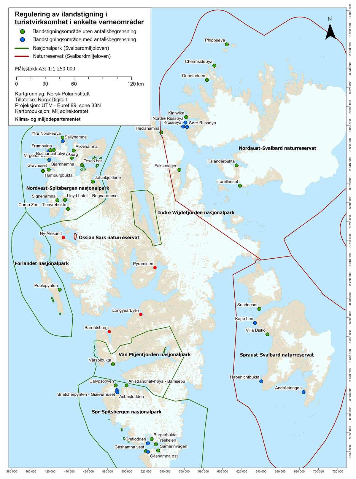 Figure 3.3 Map showing landing sites for tourism activities.