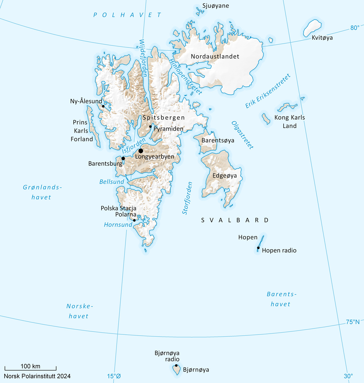 Figur 1.2 Kart over Svalbard.