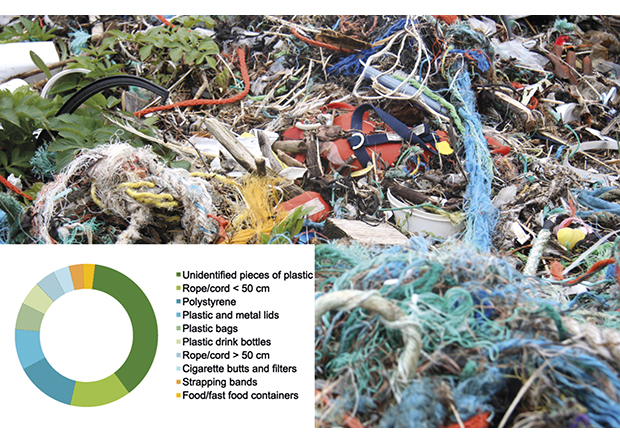 Figure 3.7 The ten marine litter items most frequently found during the annual beach clean-up day in 2012
