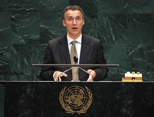 Prime Minister Stoltenberg gives his statement to the UN General Assembly. Photo: Scanpix