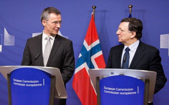 Statsminister Jens Stoltenberg møtte president for Europakommisjonen Jose Manuel Barroso i Brussel 22. februar 2013. (Foto: Lars-Erik Hauge)