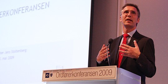 Statsminister Jens Stoltenberg på KS' ordførerkonferanse. Foto: Statsministerens kontor